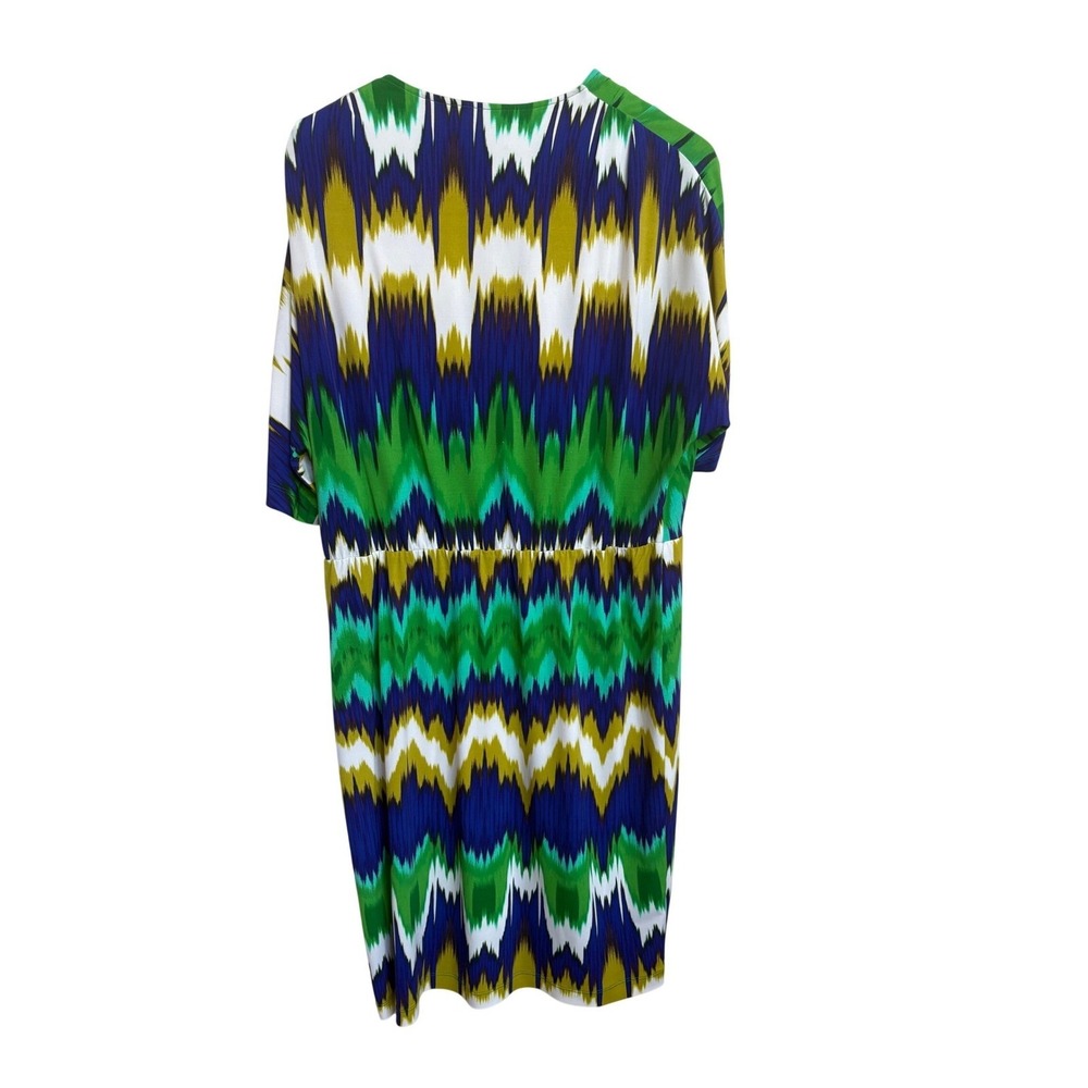 Calvin Klein Green Blue Ikat Chevron Faux Wrap Dress Size 12 Short Sleeve - Picture 3 of 6
